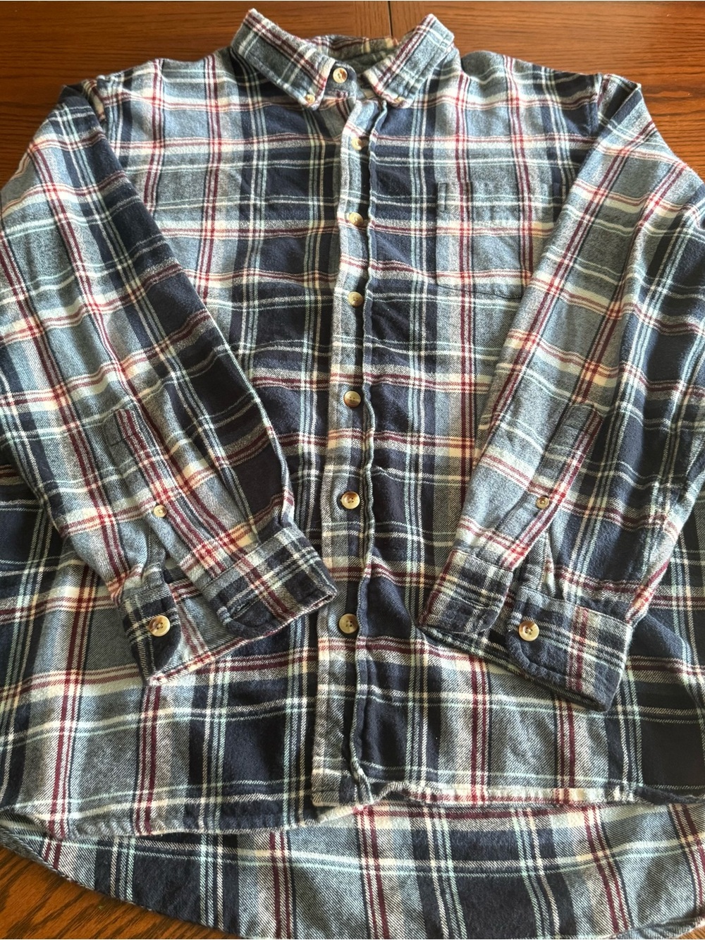 RedHead Men’s Flannel Shirt Large Blue Gray Red Plaid Long Sleeve Button Up